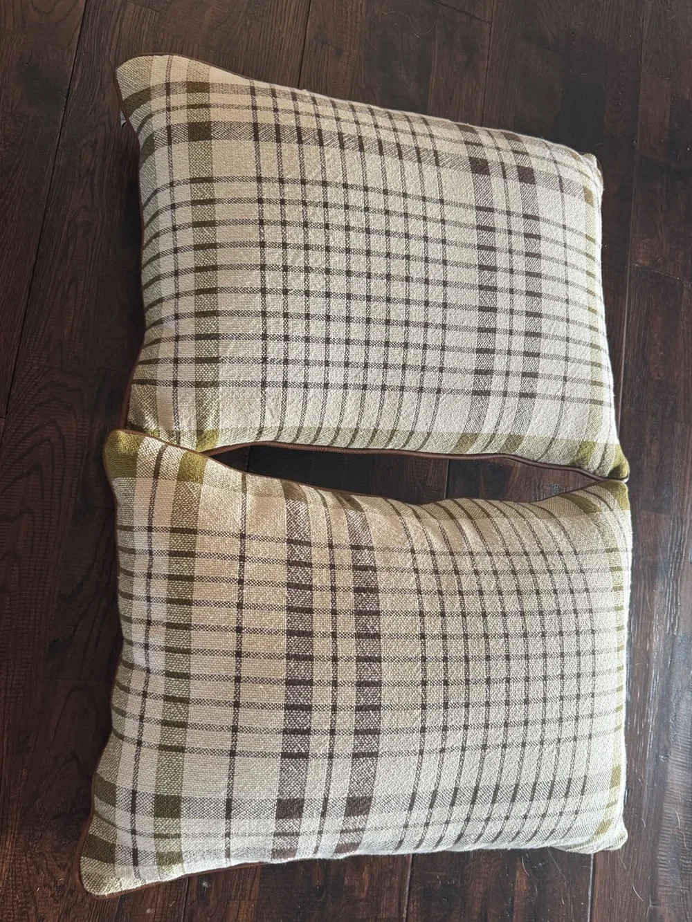Hearth & Hand Plaid Throw Pillow Pair in Brown Beige and Olive Green